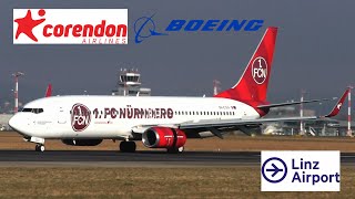 Special Livery 1 FC Nürnberg Corendon Boeing 738 landing and takeoff at Linz Airport [upl. by Beatty553]