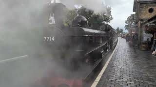 Pannier tank 7714 departing Arley station [upl. by Ruy]