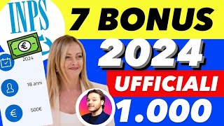 ULTIM’ORA INPS 🔴7 BONUS 2024 💶 1000€ 500€ 110€ NUOVE CARTE  BONUS MAMME ✅GIOVANI [upl. by Searby]