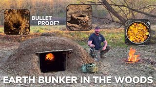 Solo Overnight Building an Underground Earth Bunker in The Woods and Cheesy Ribeye Skillet [upl. by Chlores781]