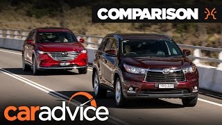 Comparison 2017 Mazda CX9 v Toyota Kluger Highlander  CarAdvice [upl. by Kaspar]