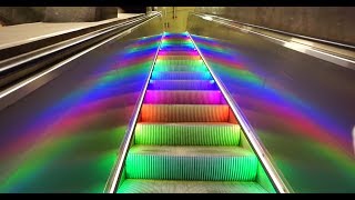 Sweden Stockholm Central subway station rainbow escalator walkalator and elevator ride [upl. by Labaw]