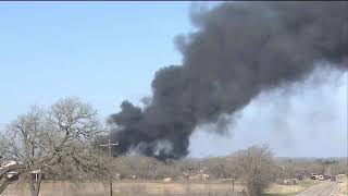 Texas train crash Train carrying fuel tank cars collides with 18wheeler  ABC7 [upl. by Evetta]