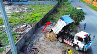 Opening A New Project Landfill Up The Truck Driver Dare To Unload While It’s Stuck Almost Overturn [upl. by Brittnee]