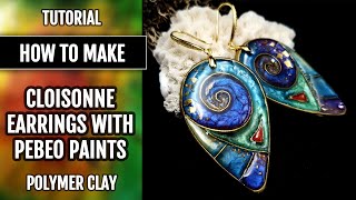 Free Video Tutorial How to make Cloisonne Polymer Clay Bronze Earrings with Pebeo paints [upl. by Rawley]