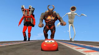 Epic Escape From The Lava Titan Siren Head amp Speaker Man  Lightning McQueen vs Lava Titan  GTA 5 [upl. by Aleafar]