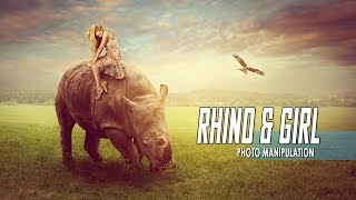 Making Rhino amp Girl Manipulation Scene Effect In Photoshop [upl. by Ytisahcal966]