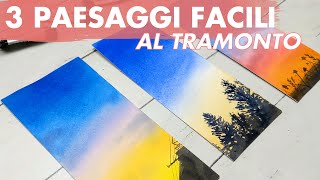 3 IDEE per PAESAGGI AL TRAMONTO semplicissimi ad ACQUERELLO [upl. by Ecydnac]