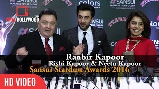 Ranbir Kapoor Rishi Kapoor and Neetu Kapoor at Sansui Stardust Awards 2016 [upl. by Grevera]