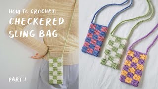 Checkered Sling Bag Crochet Tutorial Part 1  daMira [upl. by Etna]