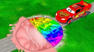 Mega Bubble Gum amp Rainbow Glitter Pit Vs McQueen amp Pixar cars BeamNG drive Compilation [upl. by Fedora]