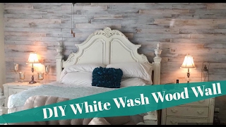 DIY SHABBY CHIC WHITE WASHED CEDAR WOOD PLANK WALL INSTALL [upl. by Ahseetal]