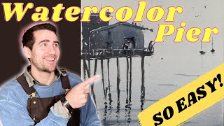 Simple Watercolor Seascape Tutorial Step by Step [upl. by Norwood]