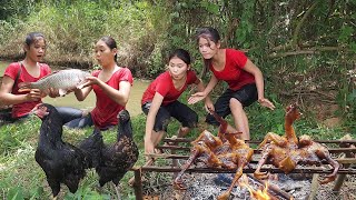 Catch chicken in forest Chicken chili roasted for lunch Big fish curry tasty for dinner 5 video [upl. by Leda408]