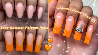 EASY ORANGE SUMMER POLYGEL NAILS🧡 BEGINNER FREINDLY NAIL ART amp ABSTRACT NAIL DESIGN  Nail Tutorial [upl. by Maeve]