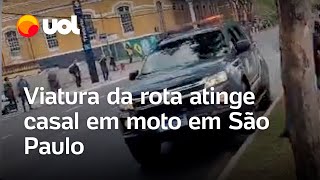 Viatura da Rota atinge casal em moto durante celebração de aniversário da corporação veja vídeo [upl. by Aseen]