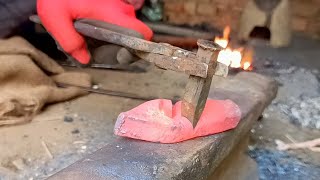 turning a hammer into a khurpi  forging a khurpi  blacksmithing [upl. by Etolas567]