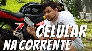 COLOCANDO UM CELULAR NA CORRENTE DA MOTO [upl. by Karlen]