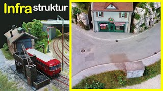 Lokstation Straßen FELSEN TanteEmmaLaden und Bushaltestelle auf H0Anlage Unterpreuschwitz 03 [upl. by Ahsilet]