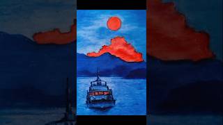 I painted the ferry at night with oil pastels art drawing painting darkart [upl. by Marb]