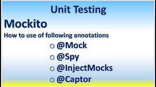 Unit Testing Mockito How to use of following annotations Mock Spy InjectMocks Captor [upl. by Eelir]