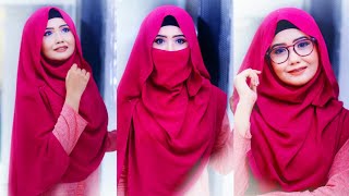 Hijab and Niqab tutorial with Glasses Viscose hijab  SanjiDa💙 [upl. by Auqkinahs]