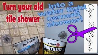 Easy Cement over Tile Shower Floor Easy DIY using Zinsser Cement amp Mold Killer amp RustOleum Sealer [upl. by Derwon381]