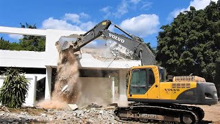 Volvo EC210B Excavator Trucks Working On Building Demolition [upl. by Eddana190]