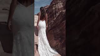 Backless High Neck Wedding Dress with Lace [upl. by Lhadnek]