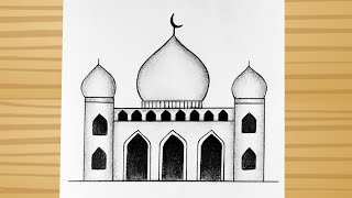 Masjid drawing easy How to draw a Mosque pencil drawing  Muslim art Masjid drawing step by step [upl. by Nodroj]