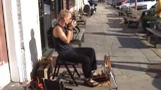 Gussow oneman Mississippi blues band busking 2009 [upl. by Esilahs]