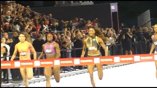 Gabby Thomas upset by Brittany Brown in 200 meters at Athlos NYC [upl. by Tirb]