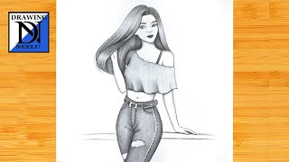 How to draw a Beautiful Fashion Girl  Pencil sketch for beginner  Cute Girl drawing  Drawing [upl. by Mathis]