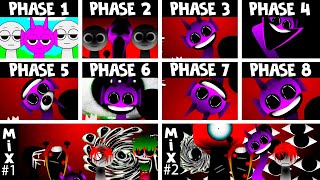 Phase 1 VS Phase 2 VS Phase 3 VS Phase 4 VS Phases 68 VS Mix 12 in Incredibox Sprunki versions Mix [upl. by Aramit]