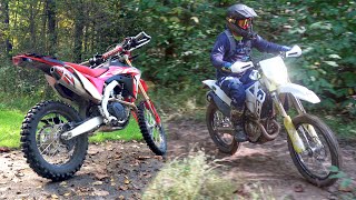 Battle Of The FLAMEOUTS Honda CRF450RL vs Husqvarna FE350 [upl. by Eyma39]