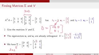 MATH 3191 Example Singular Value Decomposition for 3 x 2 Matrix [upl. by Alison]