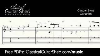 Sanz Canarios  Free sheet music and TABS for classical guitar [upl. by Zingg774]