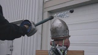 Helmet Tests Part 5  Bascinet vs Axe Mace Hammer Flail plus Poleaxe Fail [upl. by Grunenwald]