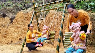 How to make a simple bamboo swing  Harvesting pumpkin tops goes to market sell [upl. by Sabu]