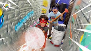 Super Hero Ryan and Daddy in a giant box fort Obby challenge [upl. by Nrubyar995]