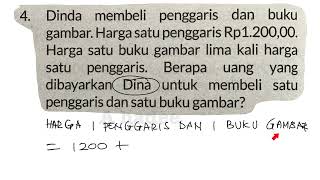 dinda membeli penggaris dan buku gambarharga satu penggaris rp 1200harga satu buku gambar lima kal [upl. by Jenesia]