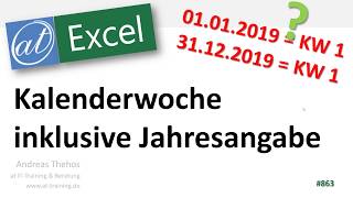 Kalenderwoche inklusive Jahr anzeigen  31122018  201901  Excel [upl. by Arot]