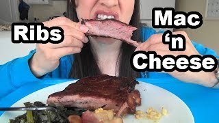 SassEsnacks ASMR BBQ Pork Ribs Macaroni amp Cheese  Eating Homecooked SouthernStyle Food [upl. by Onihc924]