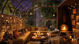 🌧 Rainy Night Forest at Cozy Coffee Shop  Smooth Jazz with Rain Sounds For Relax Study and Sleep [upl. by Ardnoid]