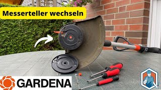 GARDENA Rasentrimmer 9878 Messertellerwechsel  Anleitung [upl. by Nylikcaj766]