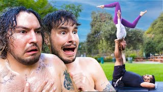 We Tried Professional Couples Yoga… With Baby Oil [upl. by Pelson]