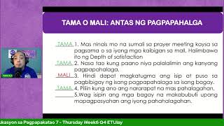 Edukasyon sa Pagpapakatao 7  Thursday Week6 Q4 ETUlay [upl. by Nadruoj]