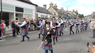 Scotland the Brave as Burntisland Pipe Band march along street to 2023 Pitlochry Highland Games [upl. by Northrop]