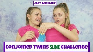 Conjoined Twins Slime Challenge  Making Slime with One Hand  Jacy and Kacy [upl. by Nylsoj]