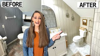 DIY Small Bathroom Makeover BIG REVEAL before and after [upl. by Yoj176]